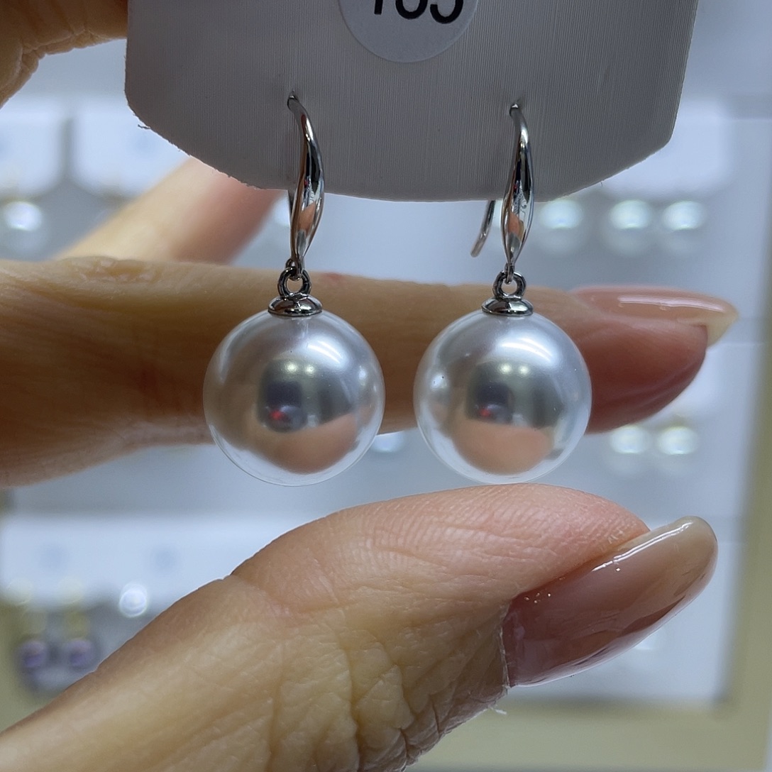 耳饰银S925镶嵌淡水珍珠