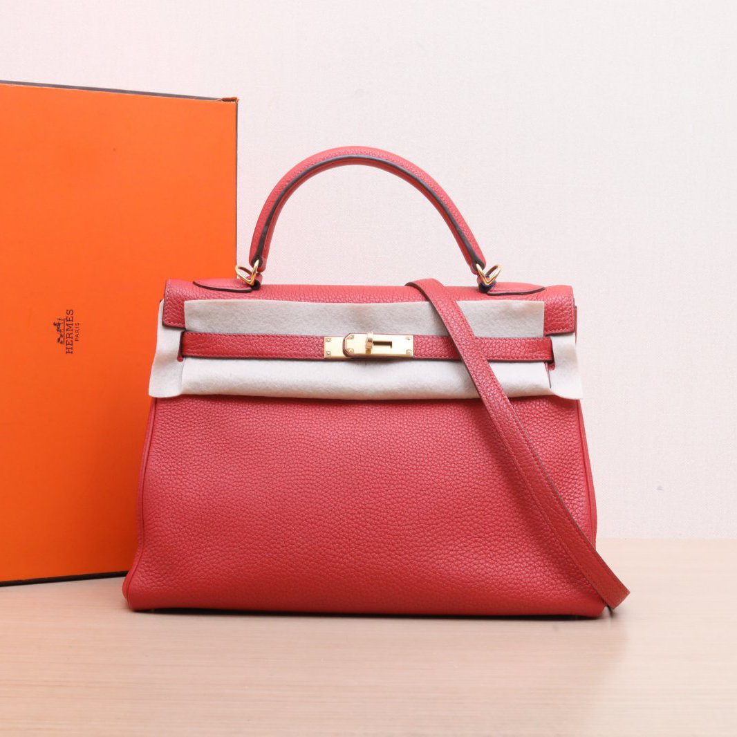 95新 Hermes/爱马仕 单肩包 番茄红框Pkelly 32 P205951320