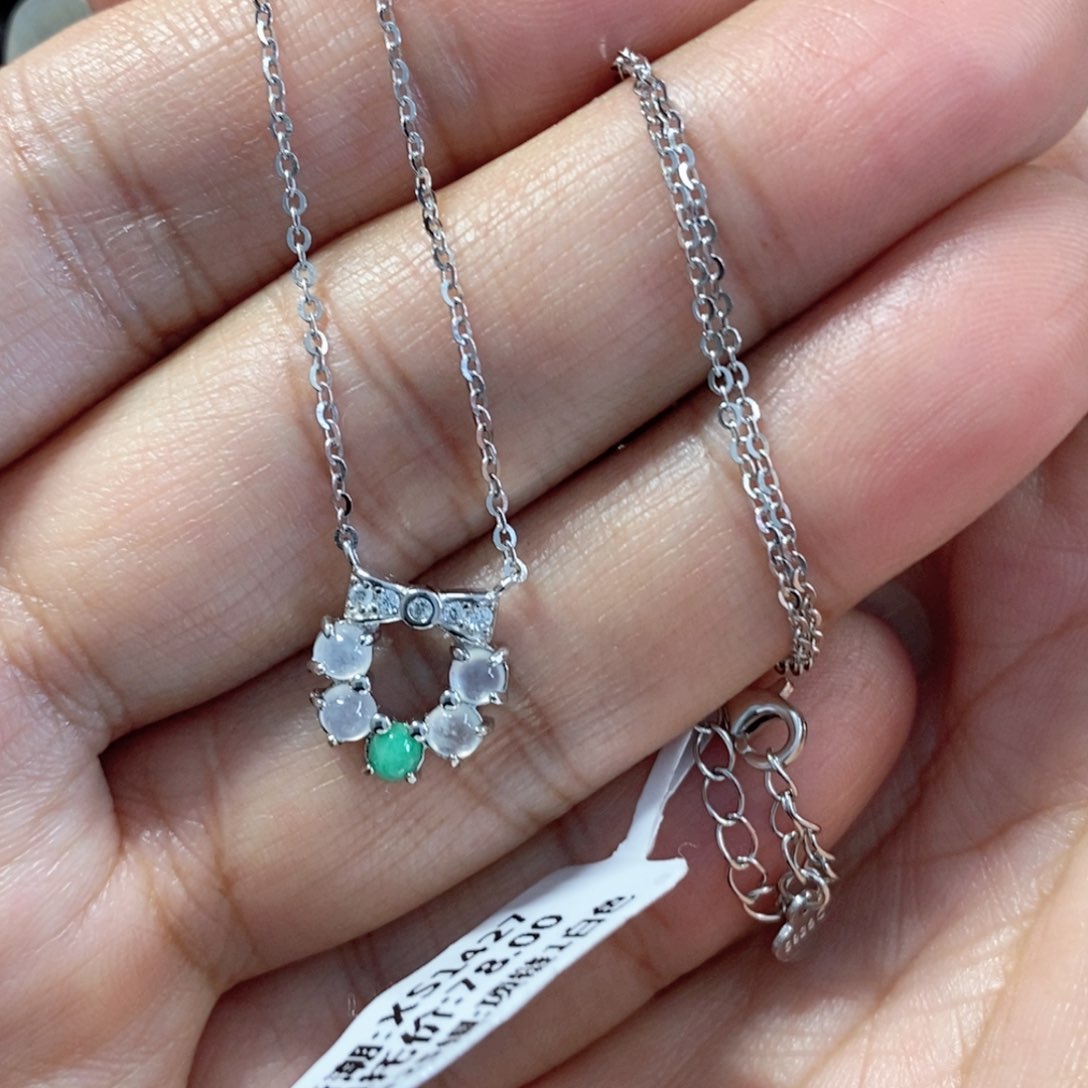 翡翠颈饰银S925镶嵌缅甸翡翠A货吊坠项链