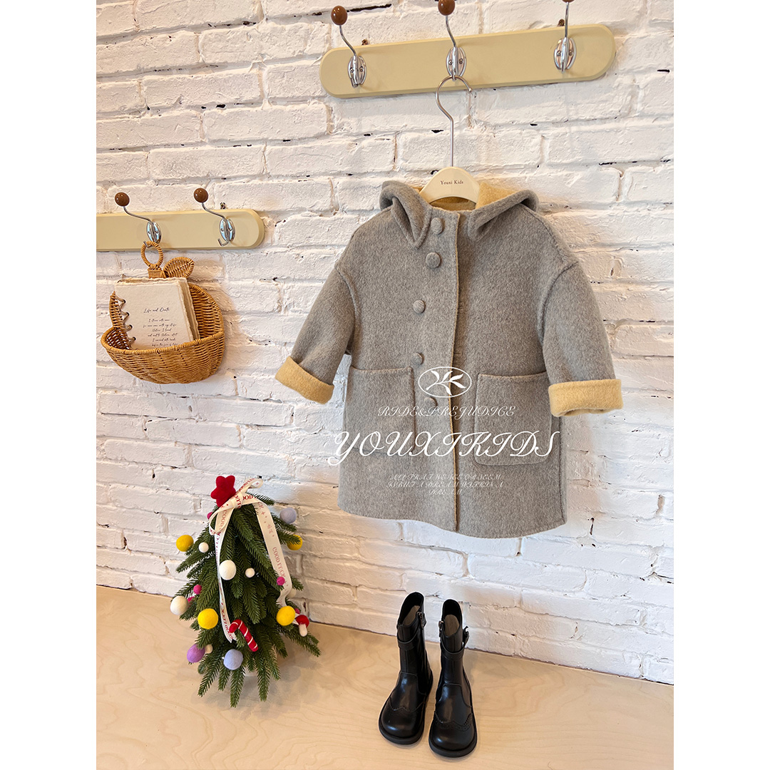 飞飞家·秋日银杏25新款洋气双面可穿显白连帽中长呢大衣FF3124