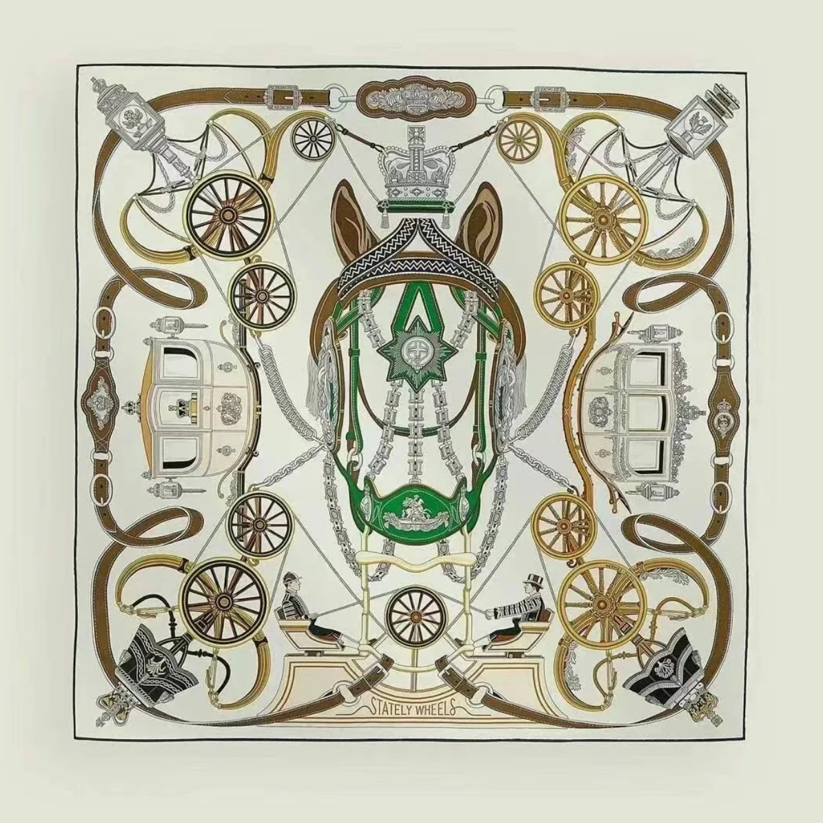 未使用 Hermes/爱马仕 《尊贵之轮》90*90 挂画方巾 丝巾 围巾