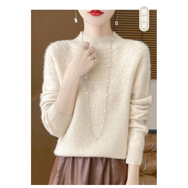 100%羊毛镂空半高领女款常规款针织打底衫D003