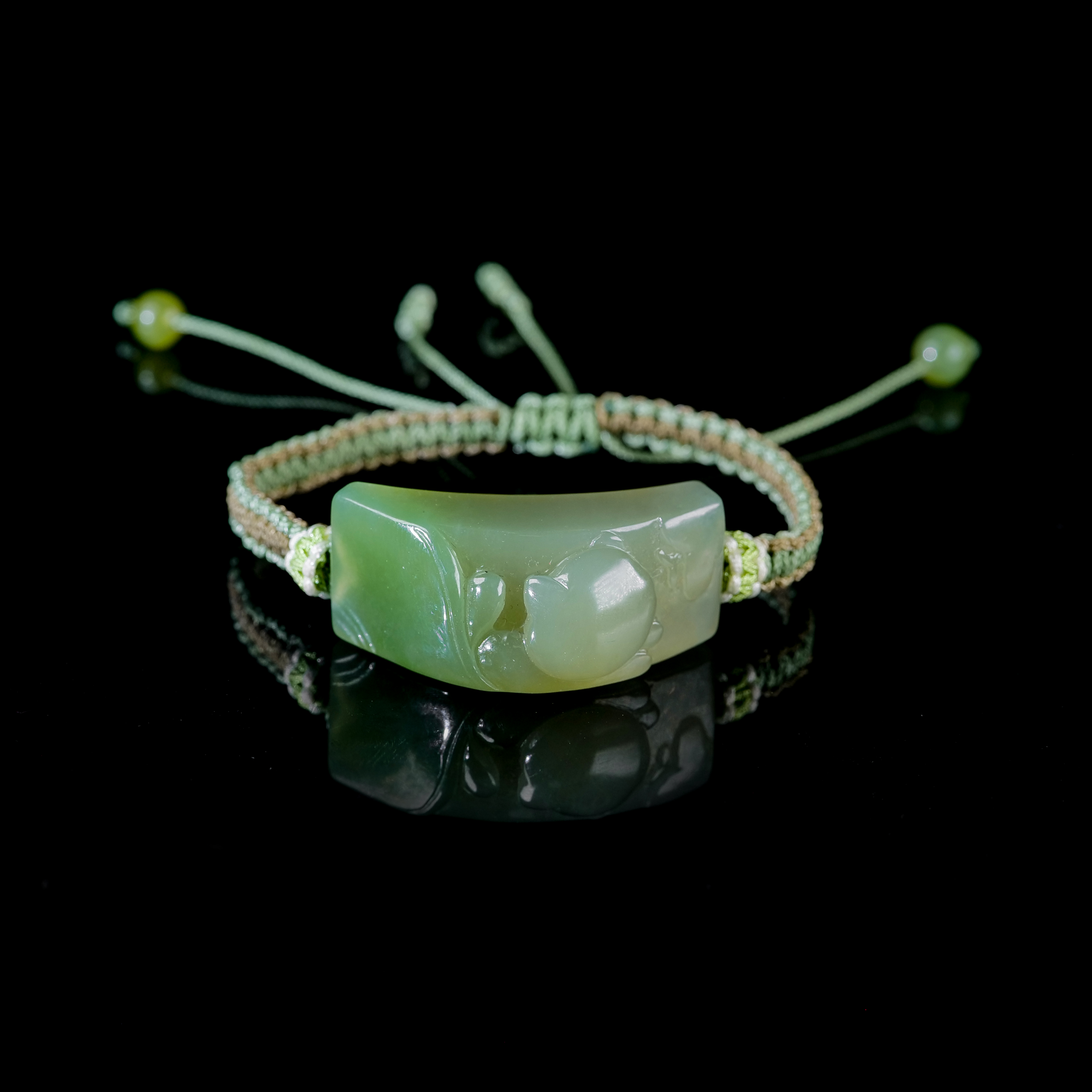 【石头序】和田玉翠青雕花手牌 手饰 玉手牌