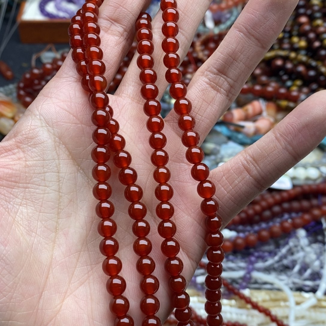 玛瑙/玉髓未镶嵌珠宝半成品一条天然精品6mm红玛瑙圆珠