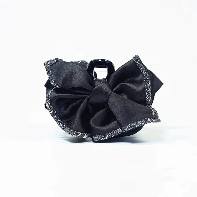 黑色抓夹奥黛丽赫本增发量缎面高级感鲨鱼夹后脑勺气质蝴蝶结1313