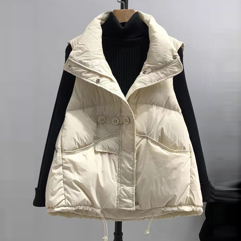 三粒扣宽松羽绒马甲女冬