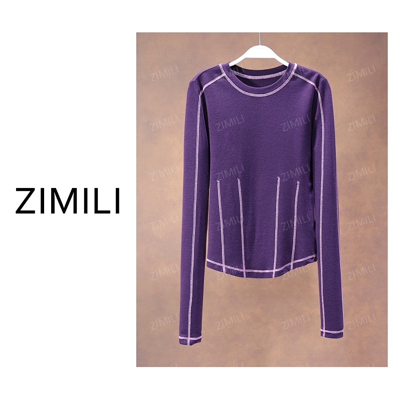 【亮哥女装】2025冬季新品《风信子》紫色明辑线休闲打底上衣9929-A8