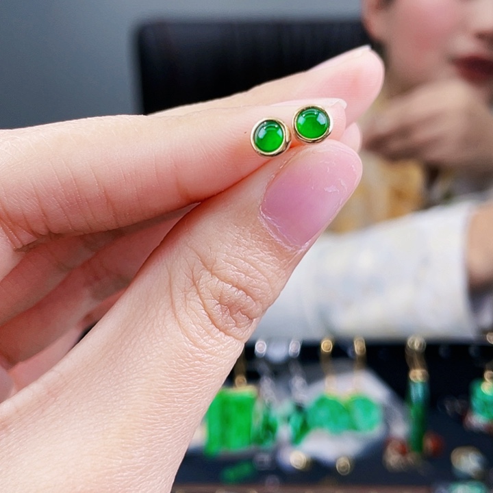 翡翠耳饰银S925镶嵌饰品