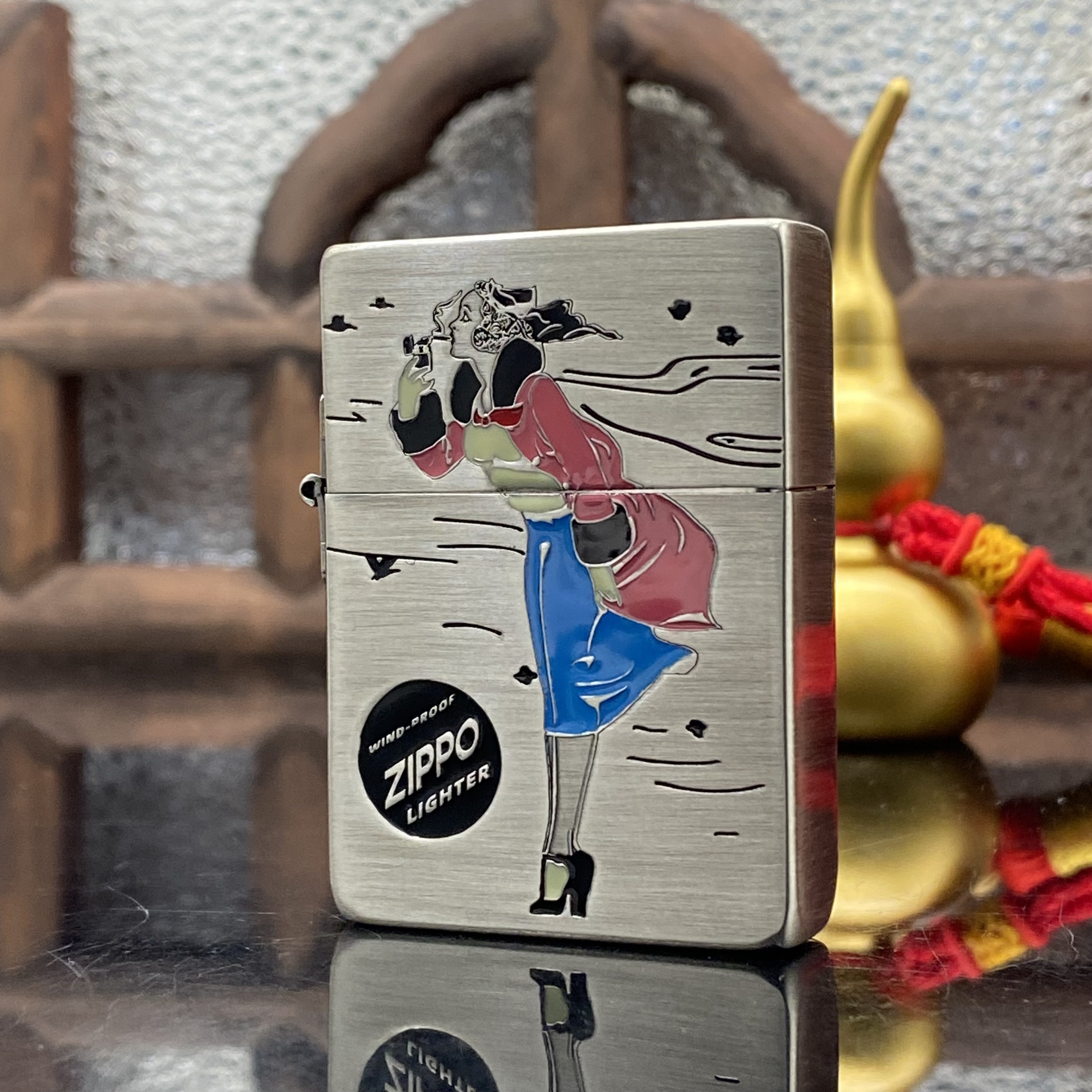 ZIPPO/之宝打火机 风女1935熏银填珐琅【小飞火机】DYJ1