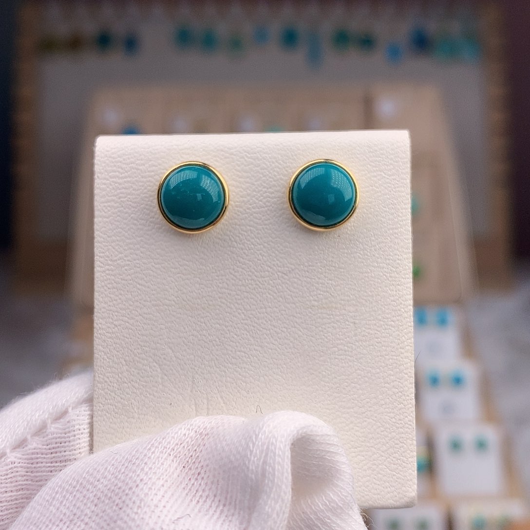 绿松石耳饰18K金镶嵌