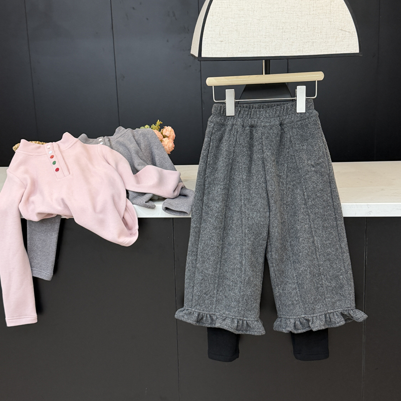 【现货】leomama童装2025冬季女童个性潮流儿童加绒保暖假两件裤子