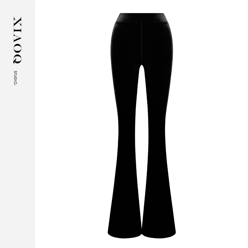 XIAOQ「蜜腿危险区」金丝绒面气质高腰阔腿显腿长通勤微喇裤子69644