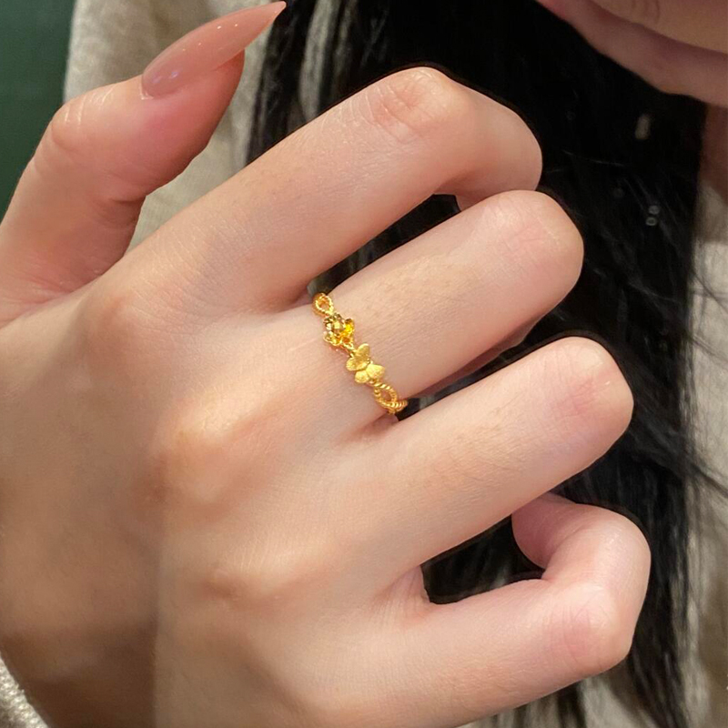 瑞诺黄金花蝴蝶戒指女足金999小众可调节金戒子生日礼物送女友
