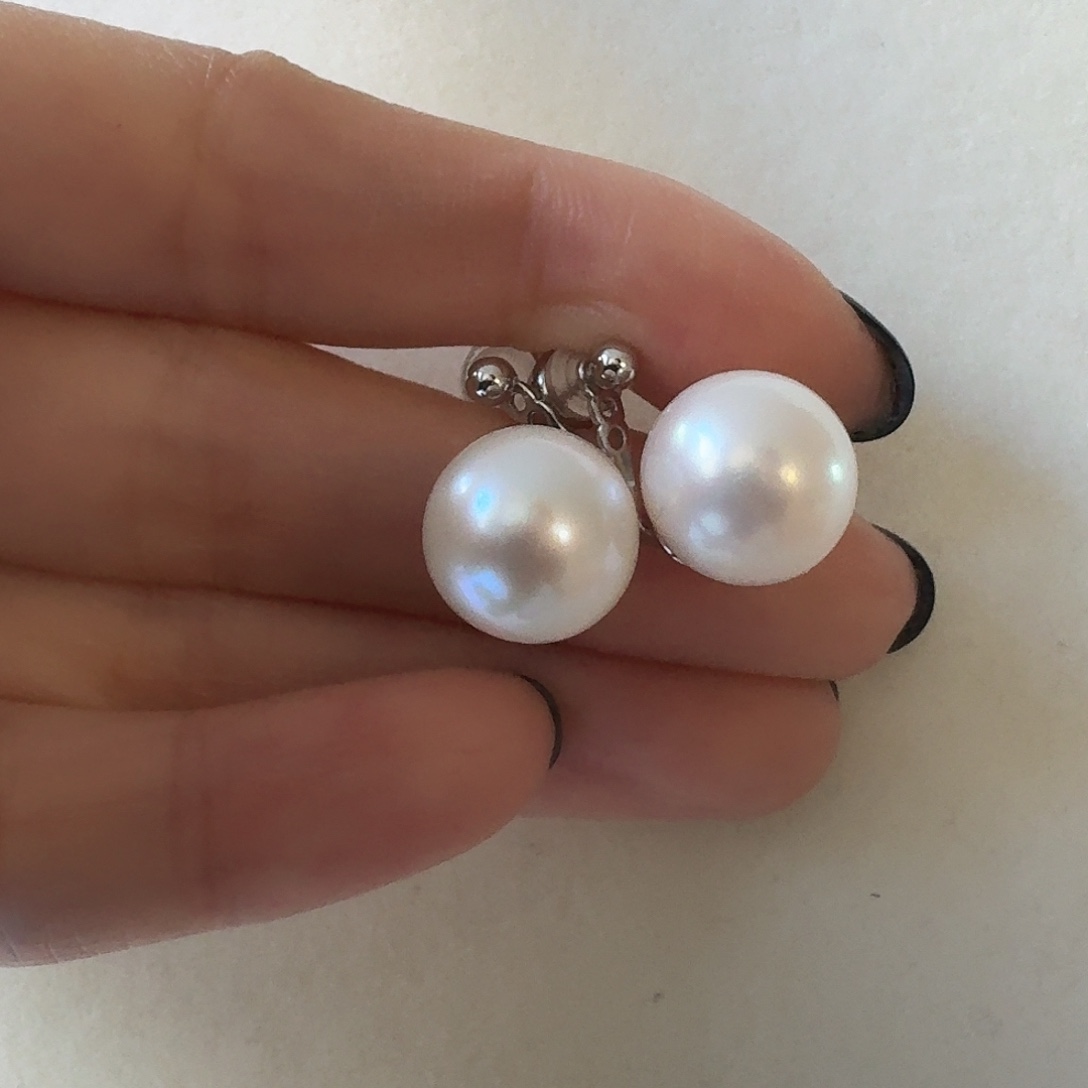 A***a耳饰银S925镶嵌淡水珍珠大小珠耳饰