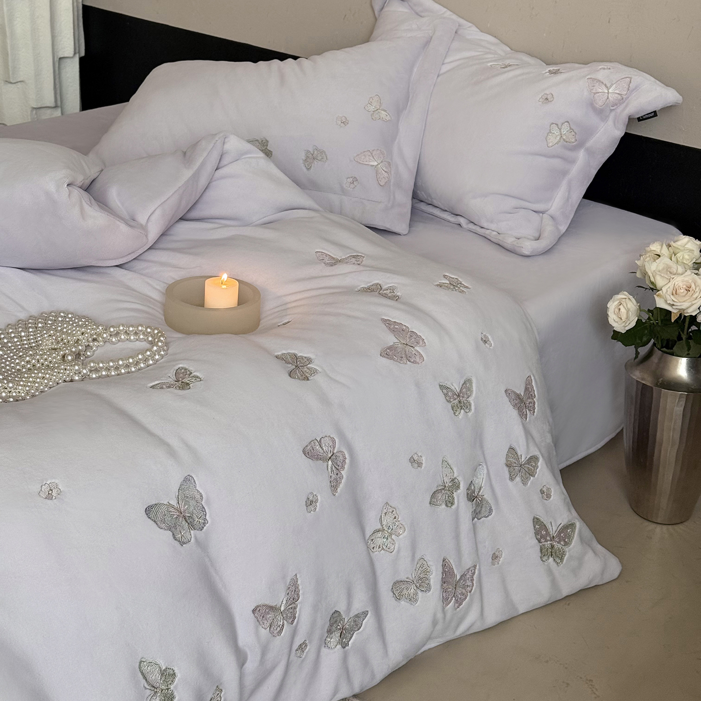 CX 0878 新款冬季高克重牛奶绒精密刺绣系列四件套 蝶舞梦境-紫色