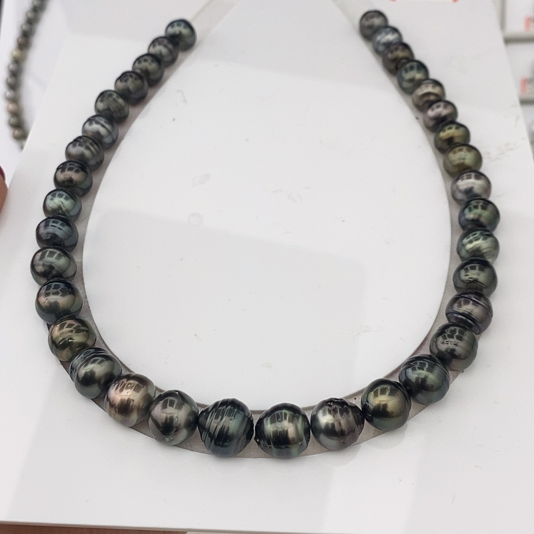 海水珍珠颈饰未镶嵌大溪地螺纹炫彩项链10-12mm35颗买断不退换