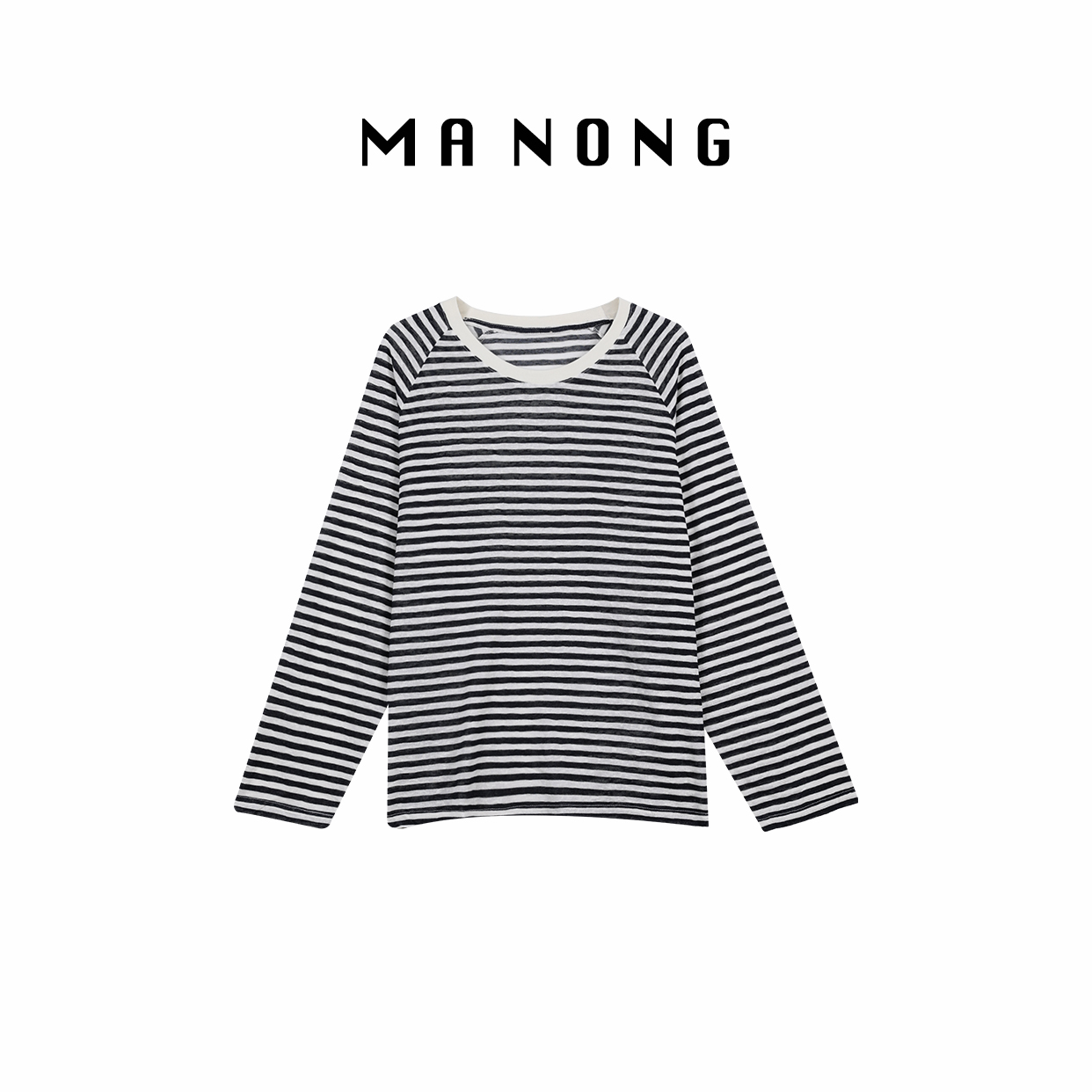 MA NONG【海岸线】长袖播肩袖宽松防晒衫女 夏季复古潮流百搭条纹T