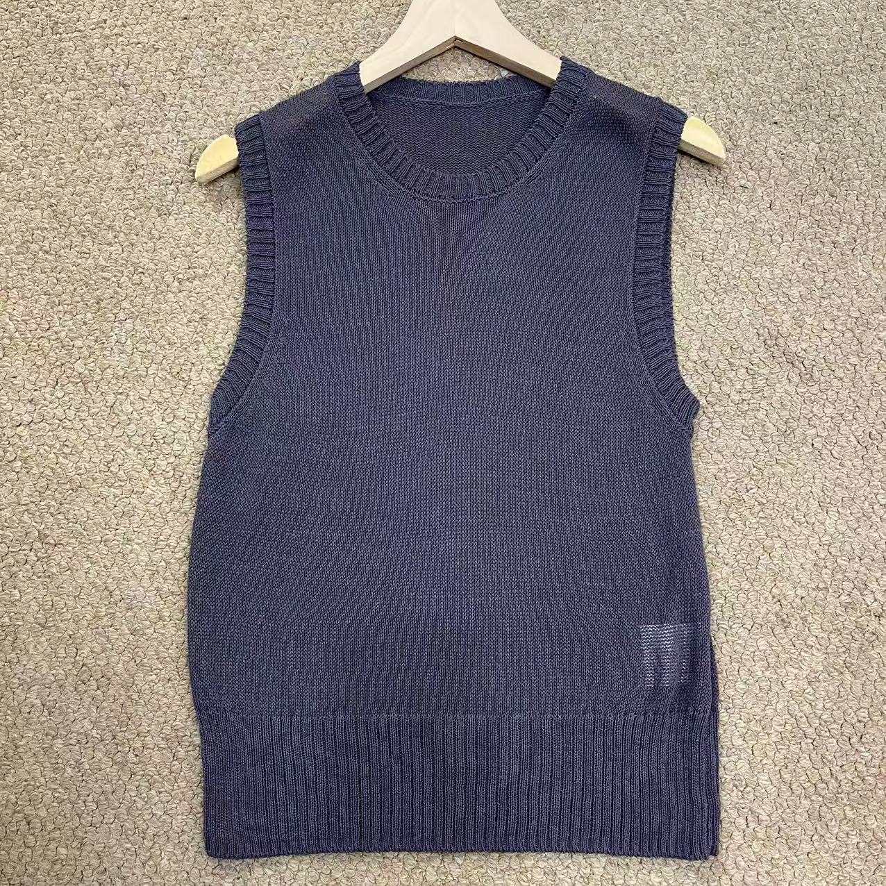 527 合纸纱夏季透气镂空休闲打底无袖女士背心