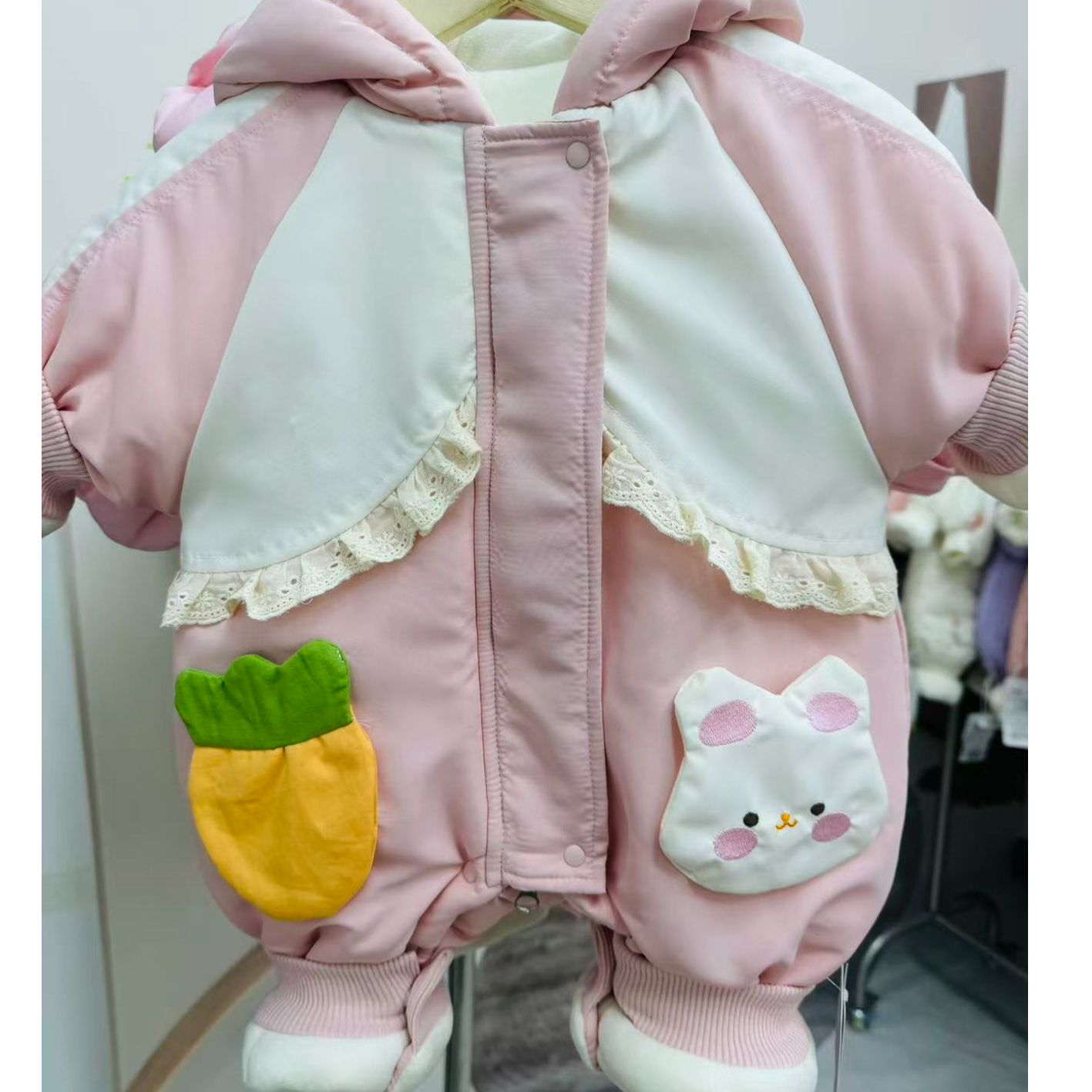 婴儿衣服冬款夹棉女宝宝连体衣小兔加厚女婴幼儿外出服哈衣爬服
