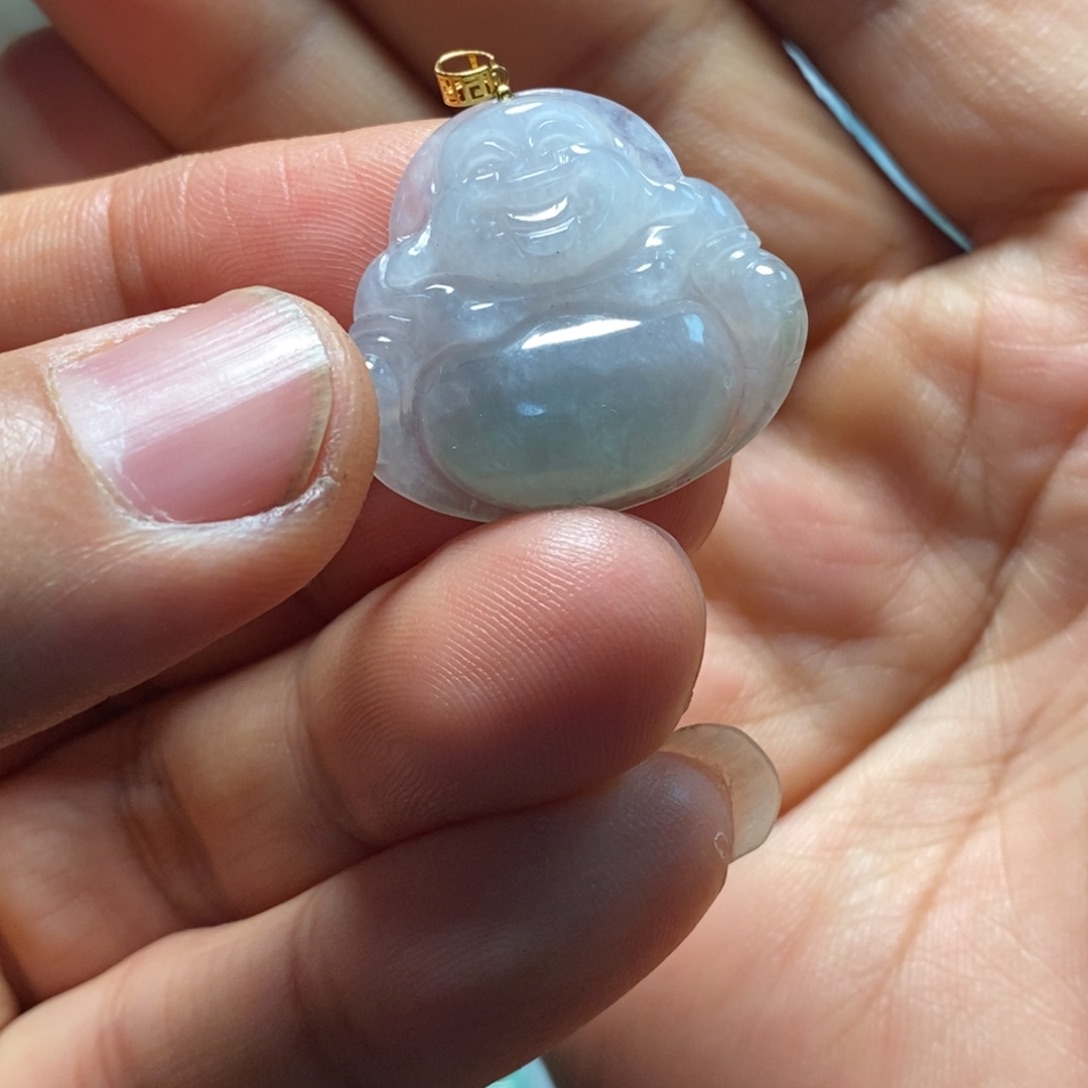 翡翠18K金镶嵌颈饰天然缅甸翡翠A货佛公微瑕