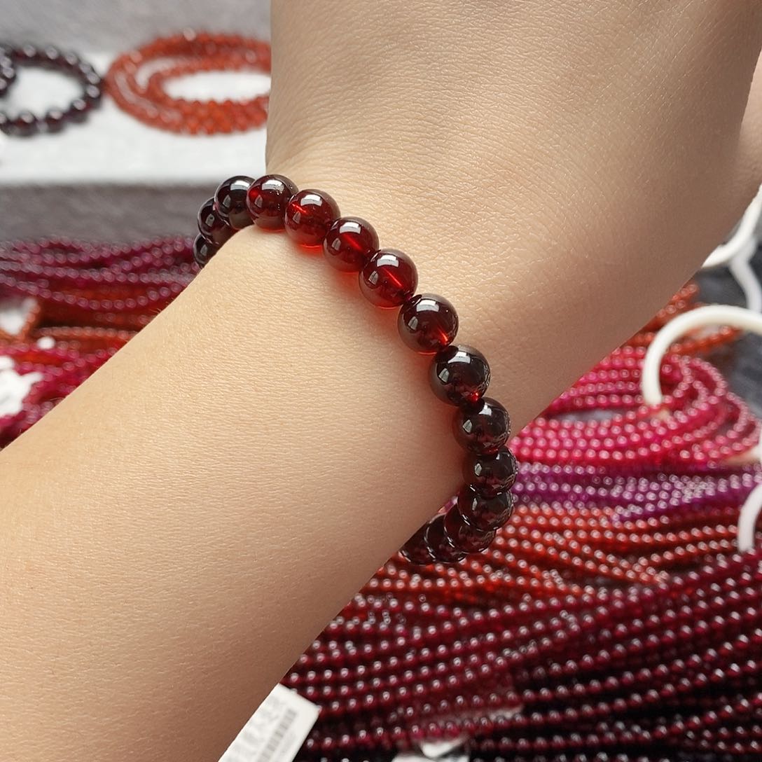 石榴石手链未镶嵌8.5mm酒红单圈性价比