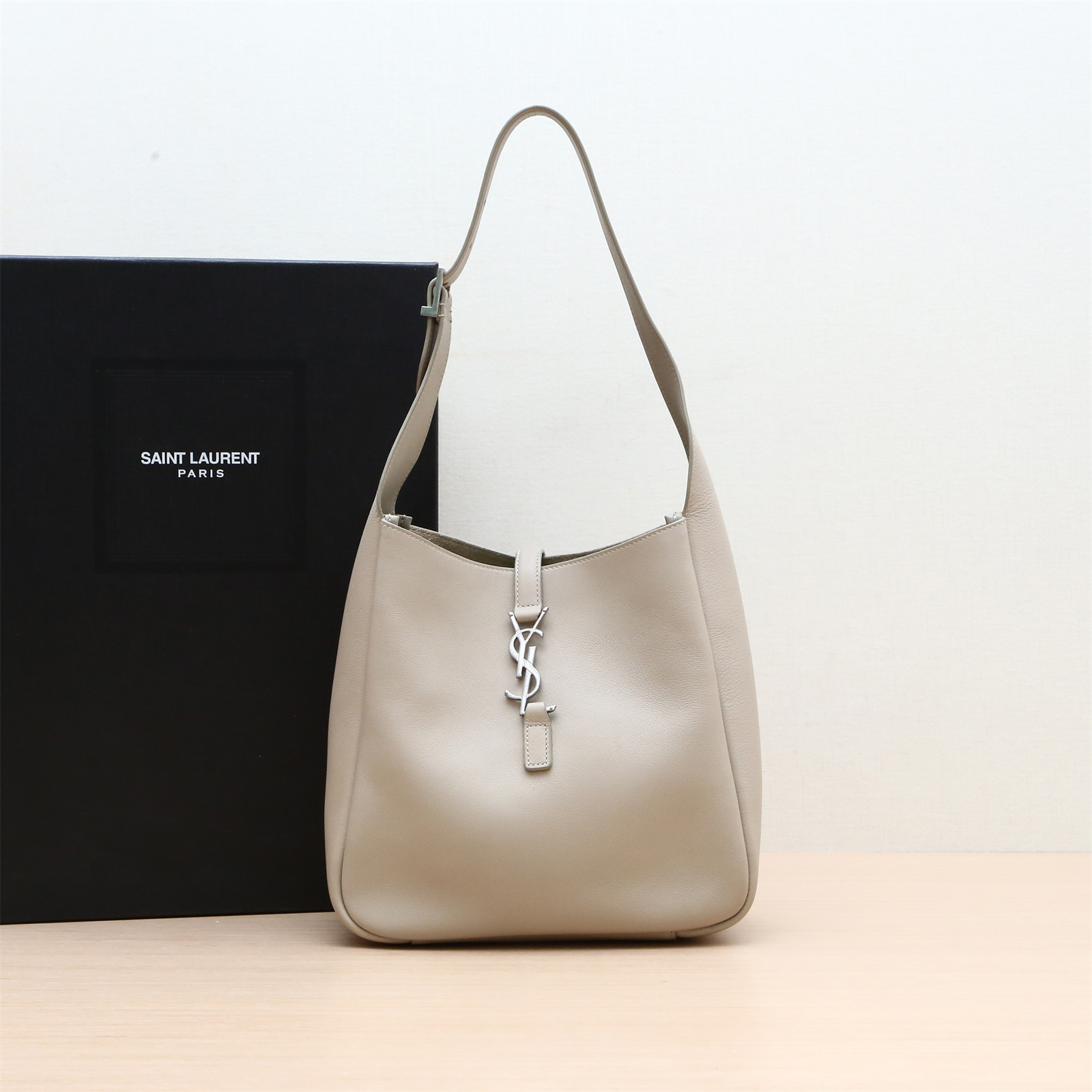 99新 YSL/圣罗兰 活动XF【小花念念】HOBO 小号 大象灰 皮革C包