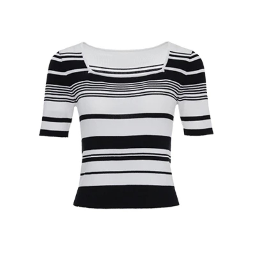 GEJIN/歌锦夏季时尚短袖黑白条纹针织衫9212461017