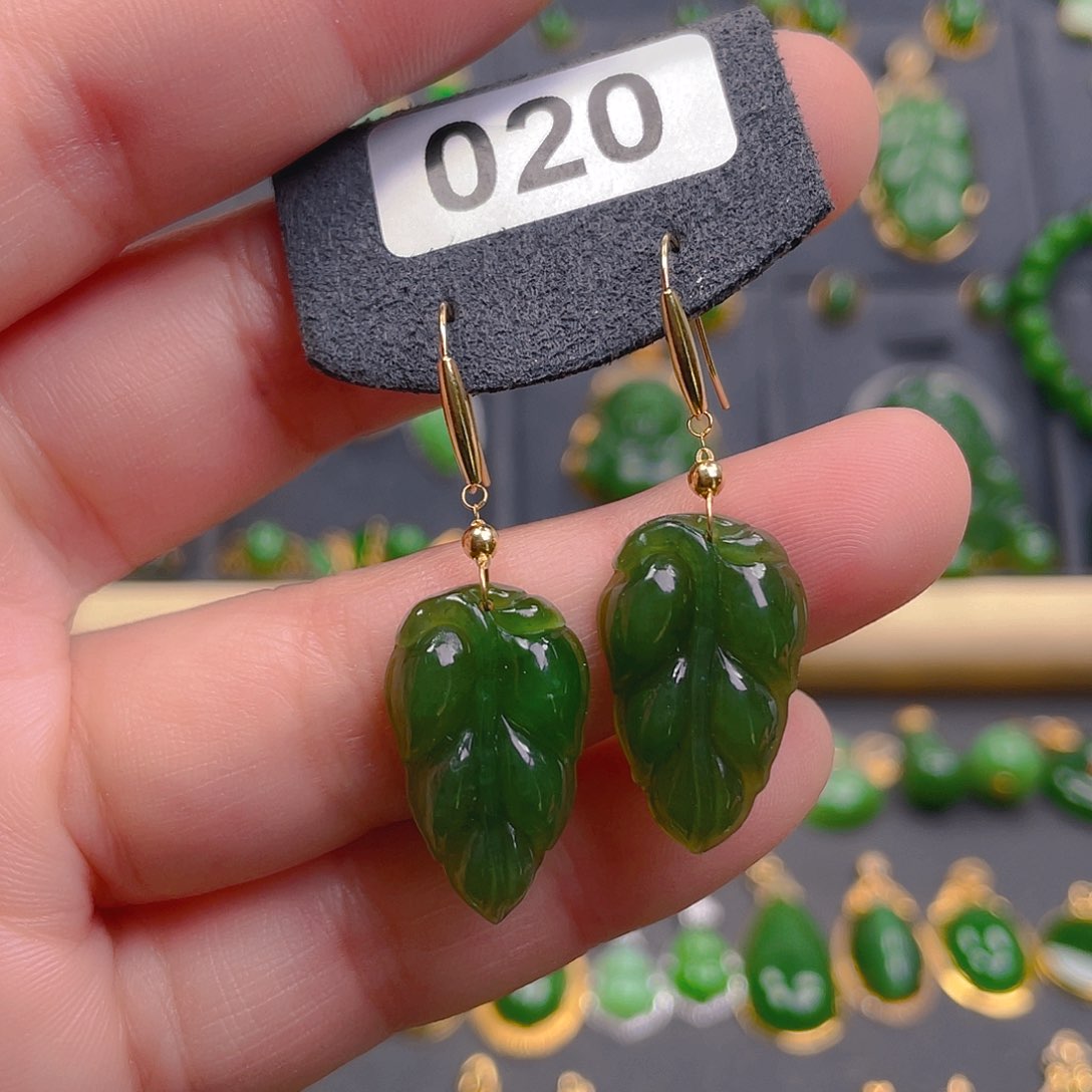 和田玉耳饰18K金镶嵌020