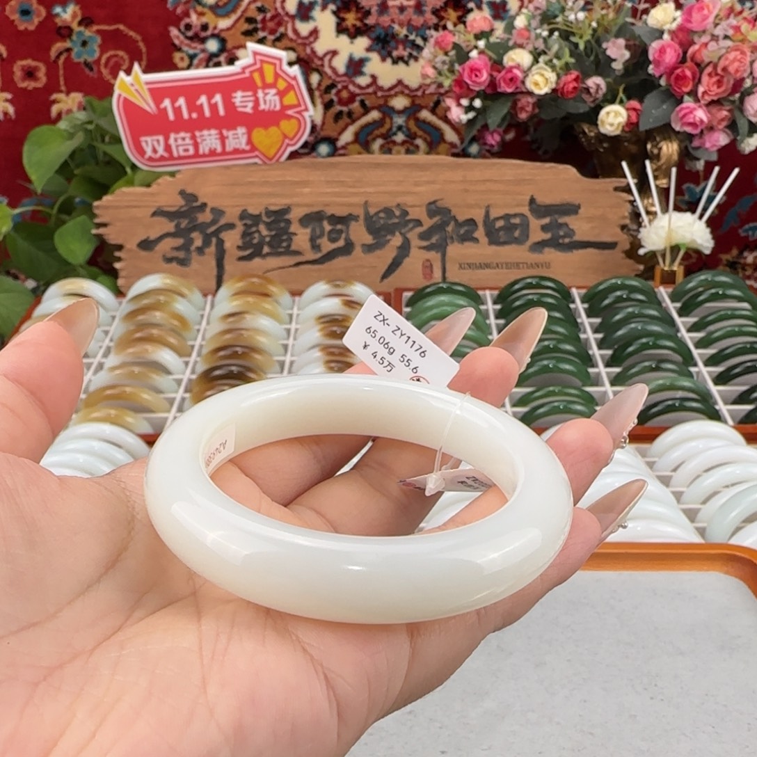 和田玉未镶嵌手镯新疆和田玉羊脂白玉手镯正圈条宽13mm油糯细腻