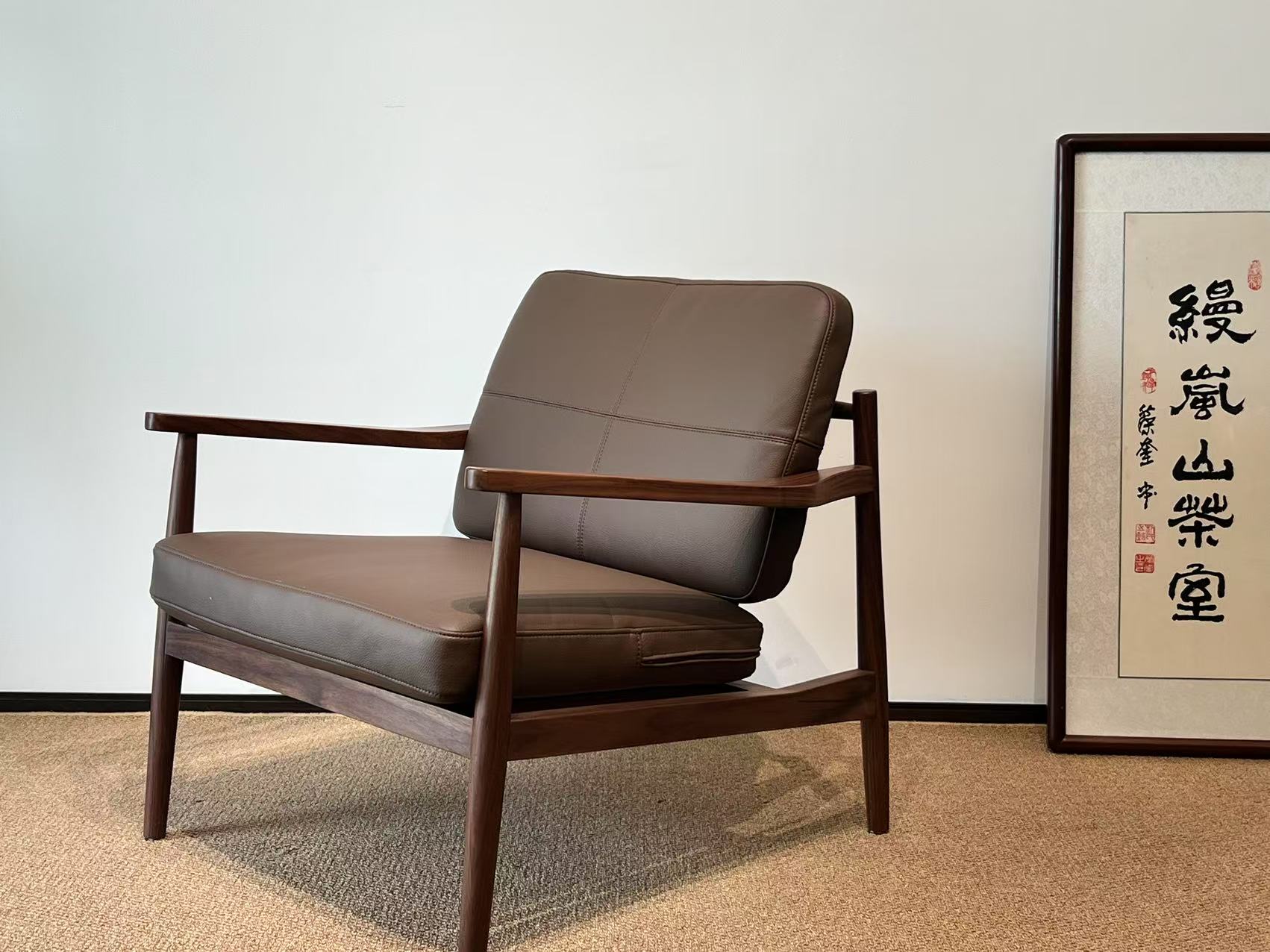  实木新中式禅意别墅客厅高级黑胡桃沙发椅