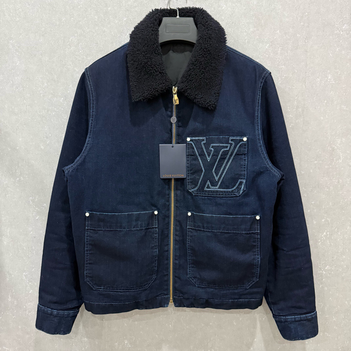 未使用 LouisVuitton/路易威登 字母刺绣牛仔棉服外套 46码007344