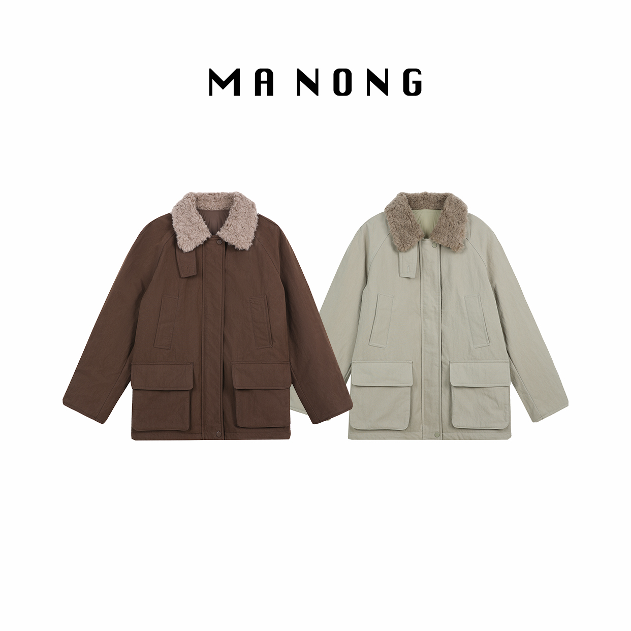 MA NONG【派克】巴恩风宽松中长款派克毛领羽绒服女 百搭显气质外套