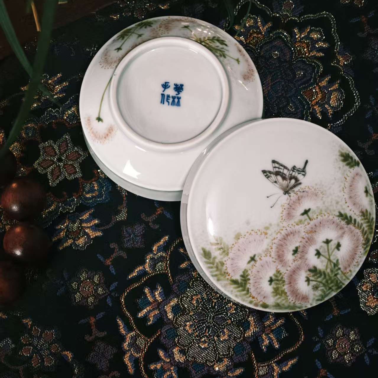 （气窑作品）合欢花高温陶瓷小盘家用釉下五彩手绘精工手工手绘碟子