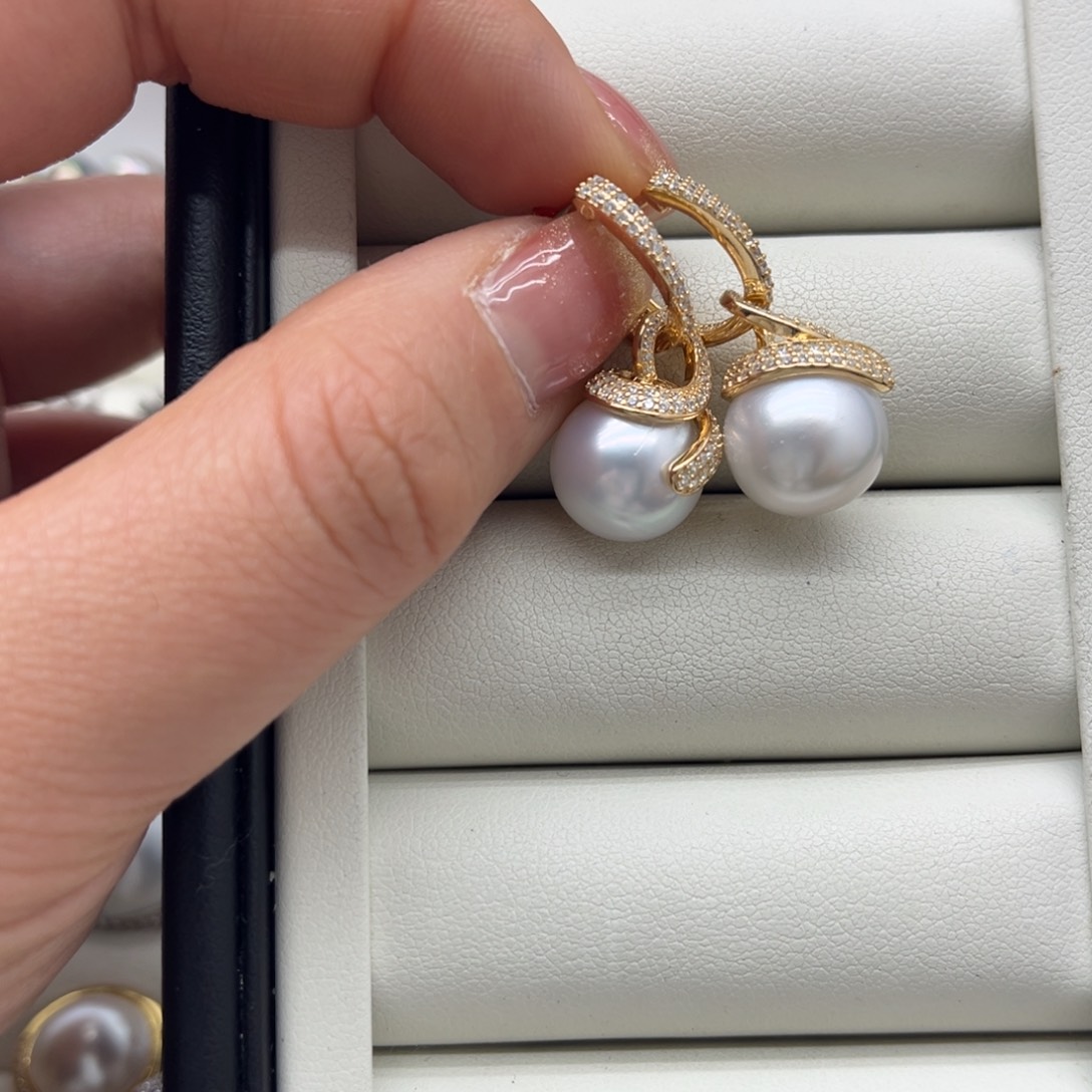 耳饰银S925镶嵌海水珍珠