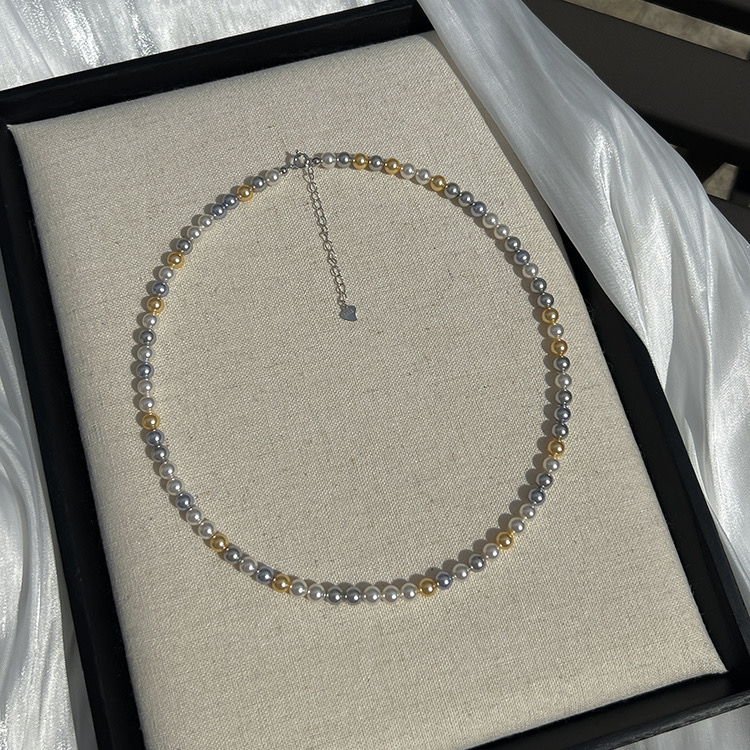 链子925银 七彩糖果色3-4mm小米珠项链