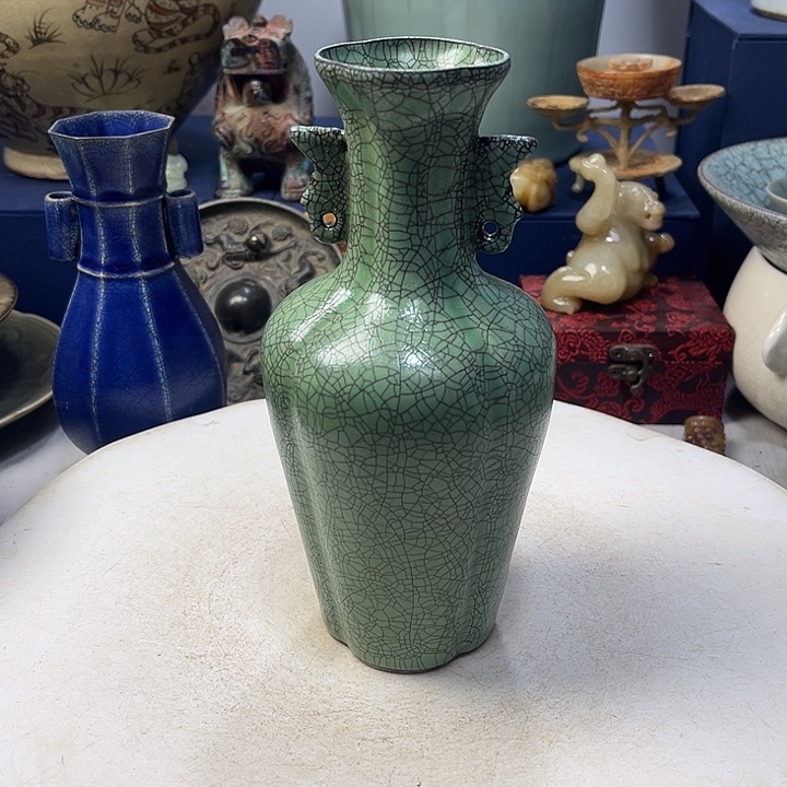 斗***斋摆件柴窑海棠瓶摆件