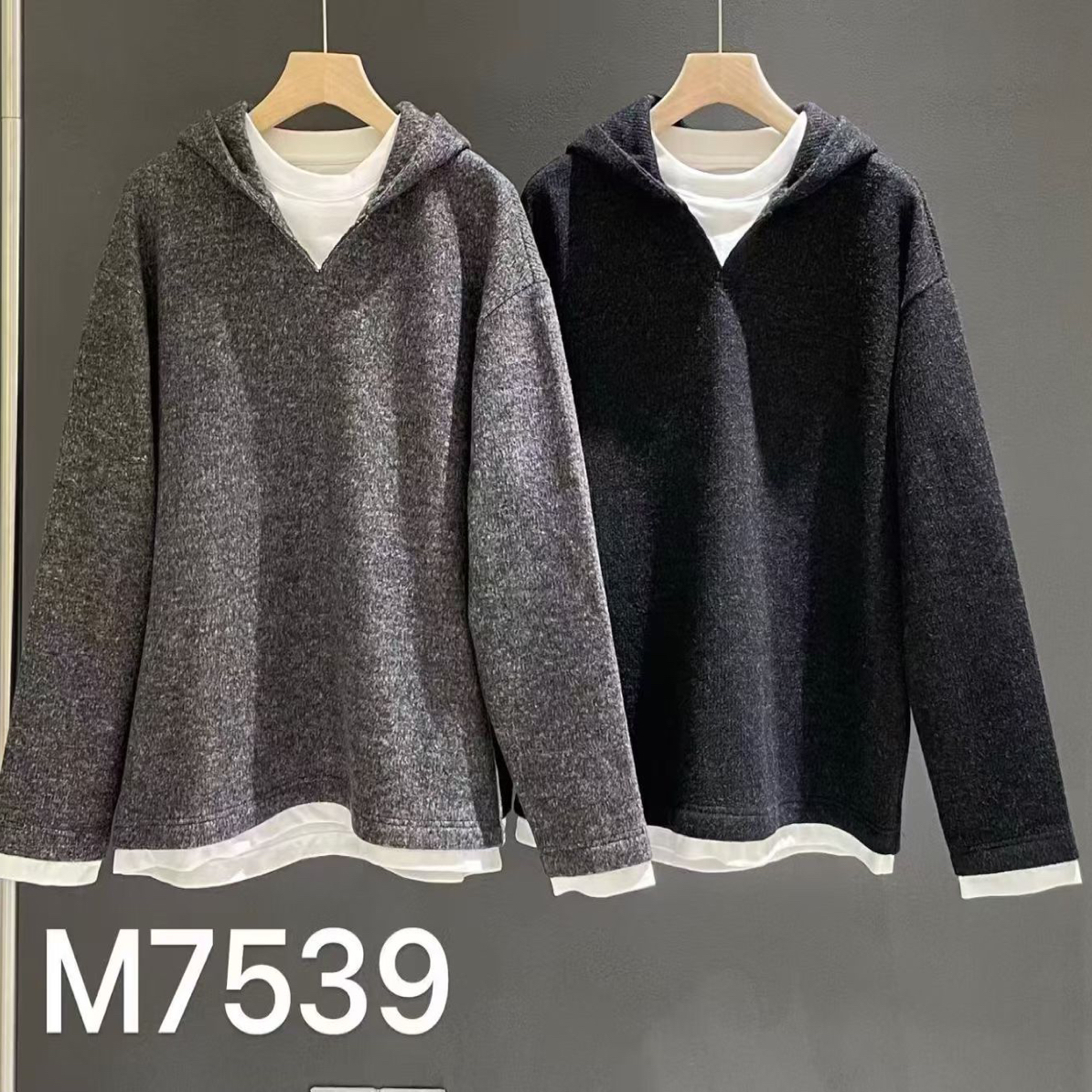 【M7539拼接假两件加奥粒绒连帽卫衣】秋冬新款耐磨卫衣