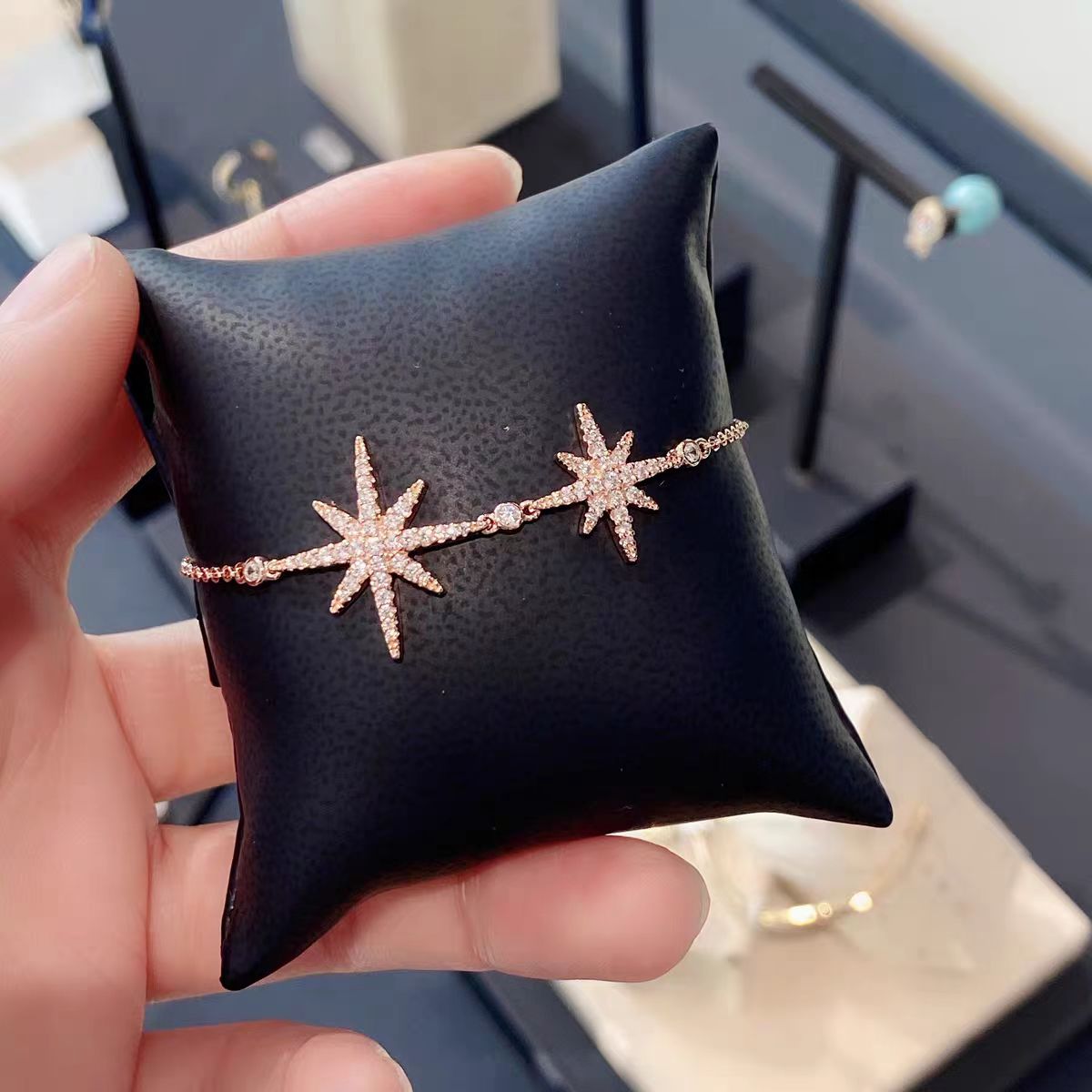 链子925银 【可调节】摩瑟DP【A六家芒星手链玫瑰金sp】HAZC