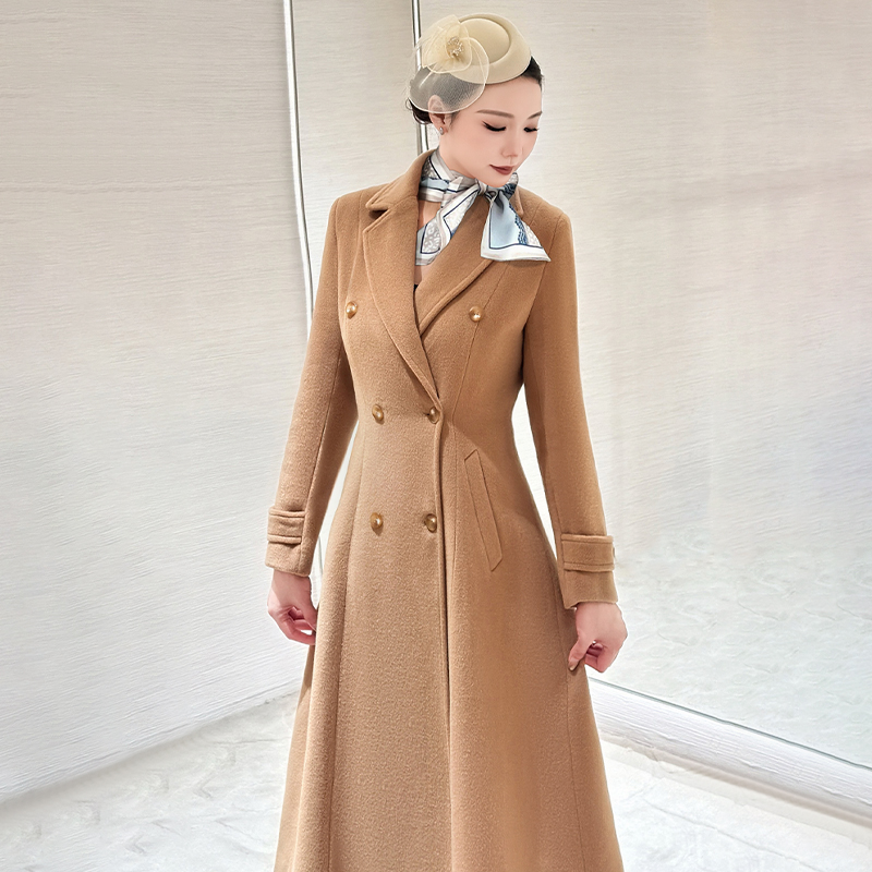 案场美容院酒店前台工作服秋冬驼色珠宝店职业装修身女大衣DY182
