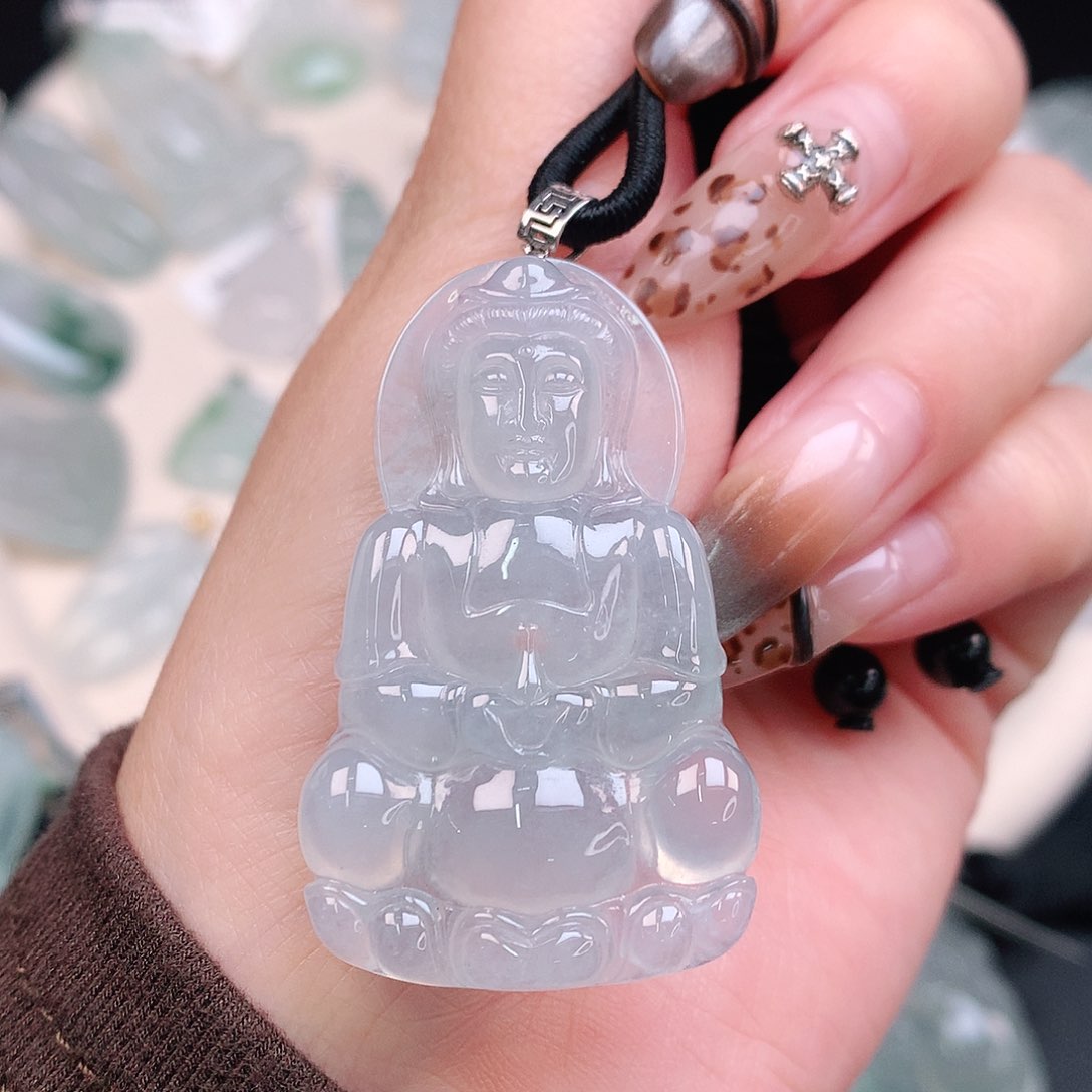 翡翠颈饰18K金镶嵌观音45.7、28、6