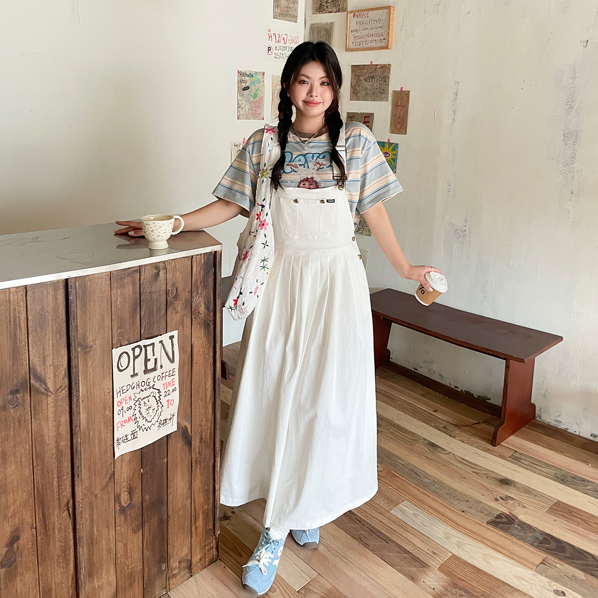BUMENYLEE大码女装韩系新款背带裙夏季宽松显瘦中长款连衣裙