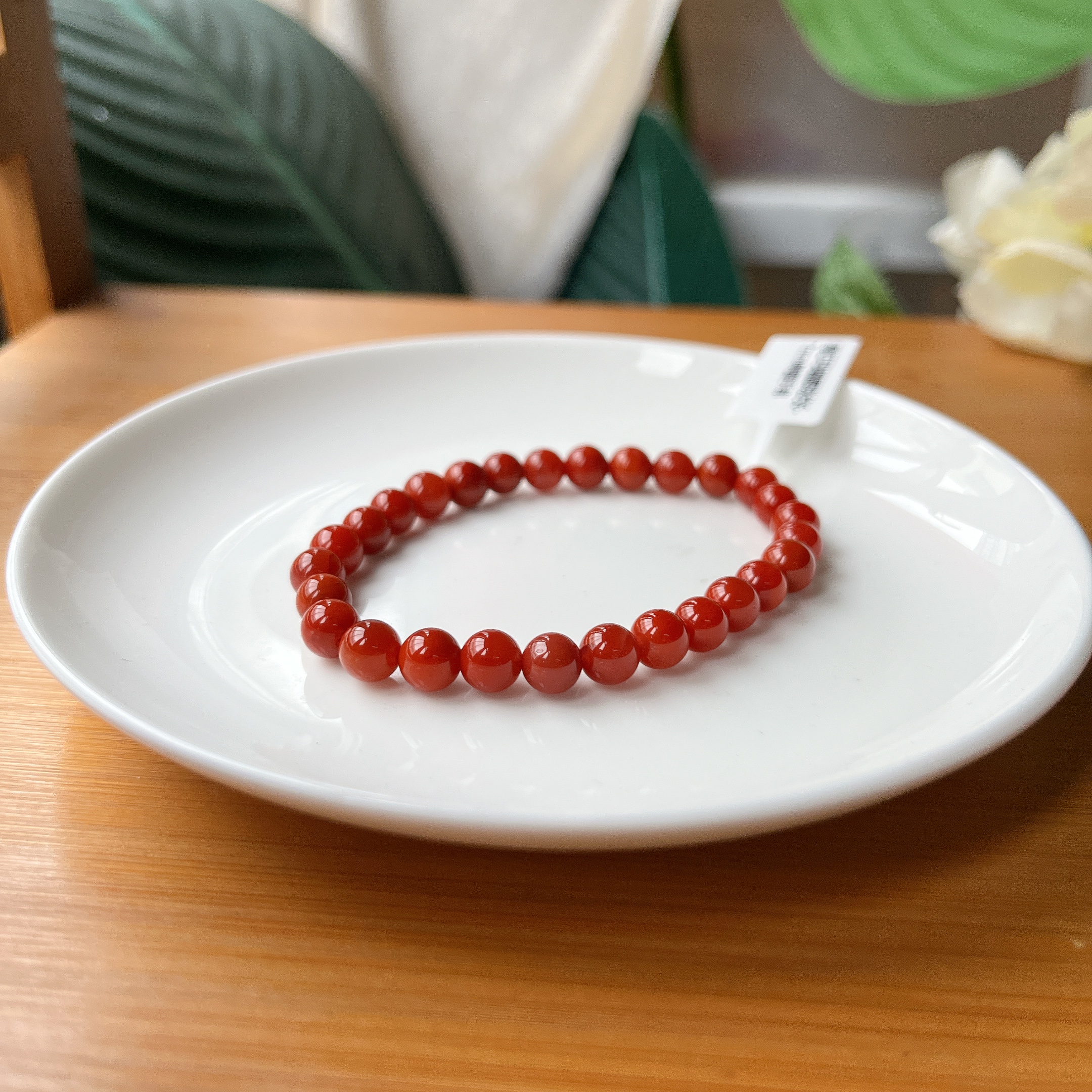 【郭老师】约6-7mm瓦西料满色满肉柿红南红玛瑙圆珠单圈手串