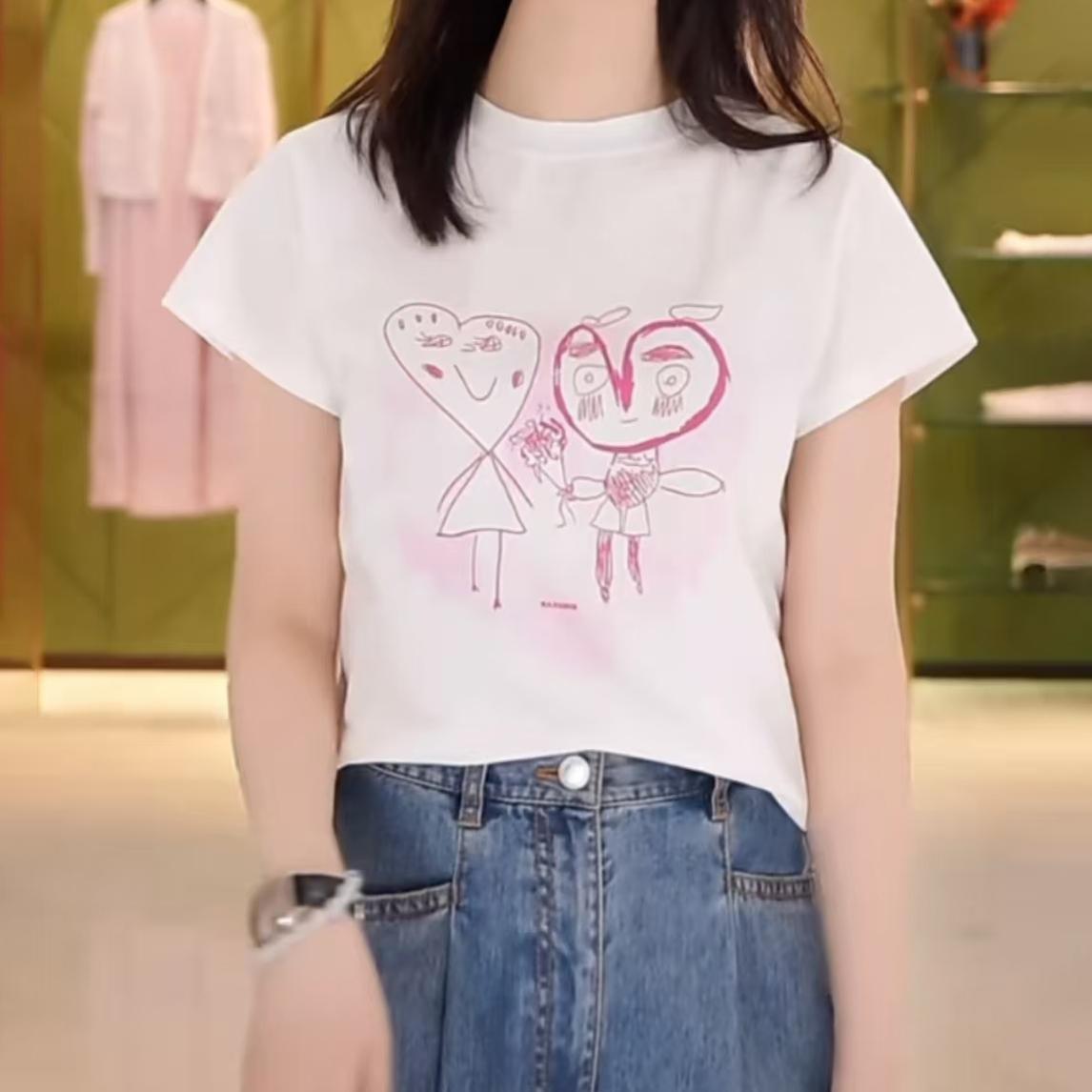【商场同款】2025夏新款圆领设计感时尚减龄印花短袖T恤女1300996