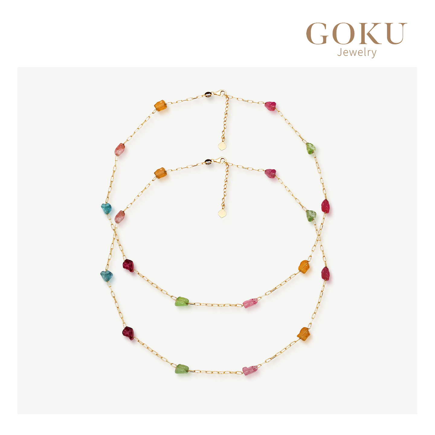GOKU18K金项链女原矿碧玺坠链设计师款小众碧玺颈饰多样性发一件