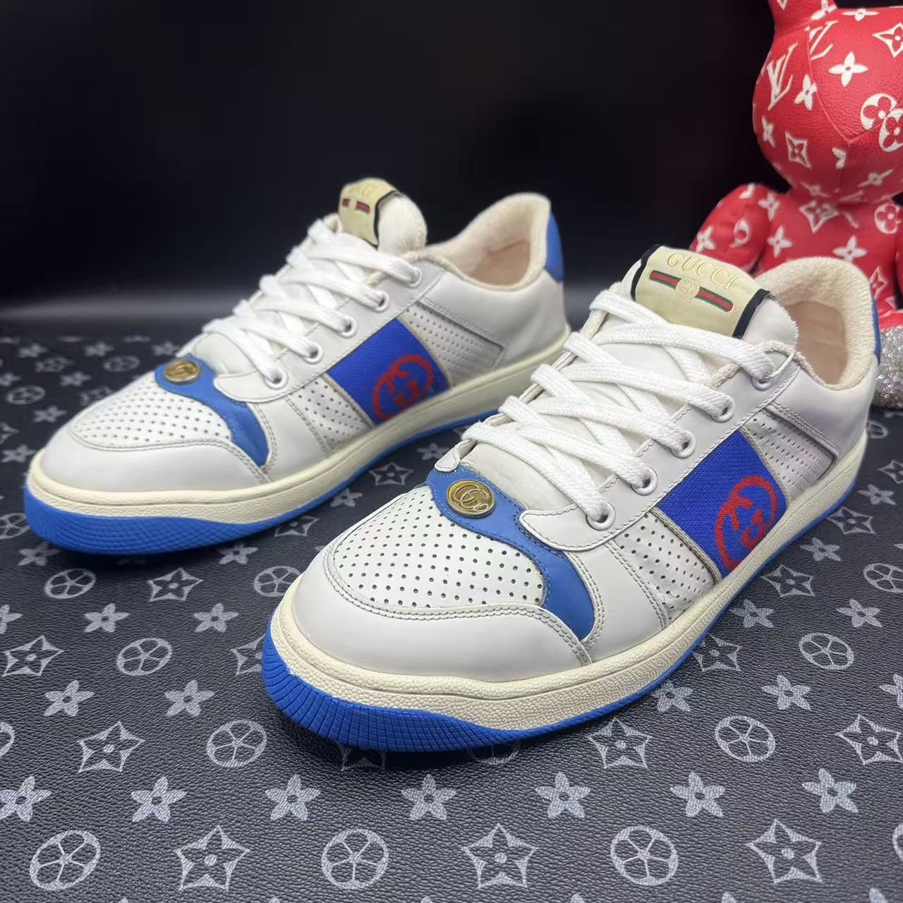 95新 GUCCI/古驰 潮鞋时尚白蓝脏脏鞋 42.5码  ddm3340