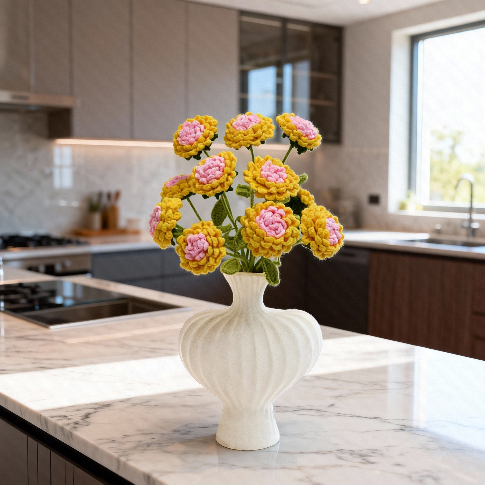 【巨型插花装饰】手工钩织向日葵仿真插花轻奢简约玫瑰假花装饰客厅