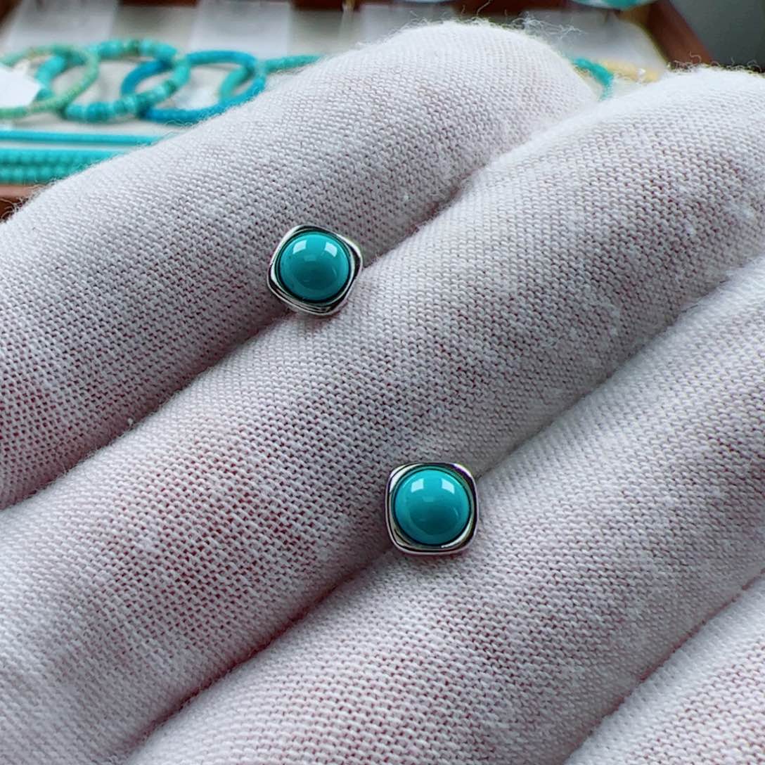 绿松石挂件银S925镶嵌1对