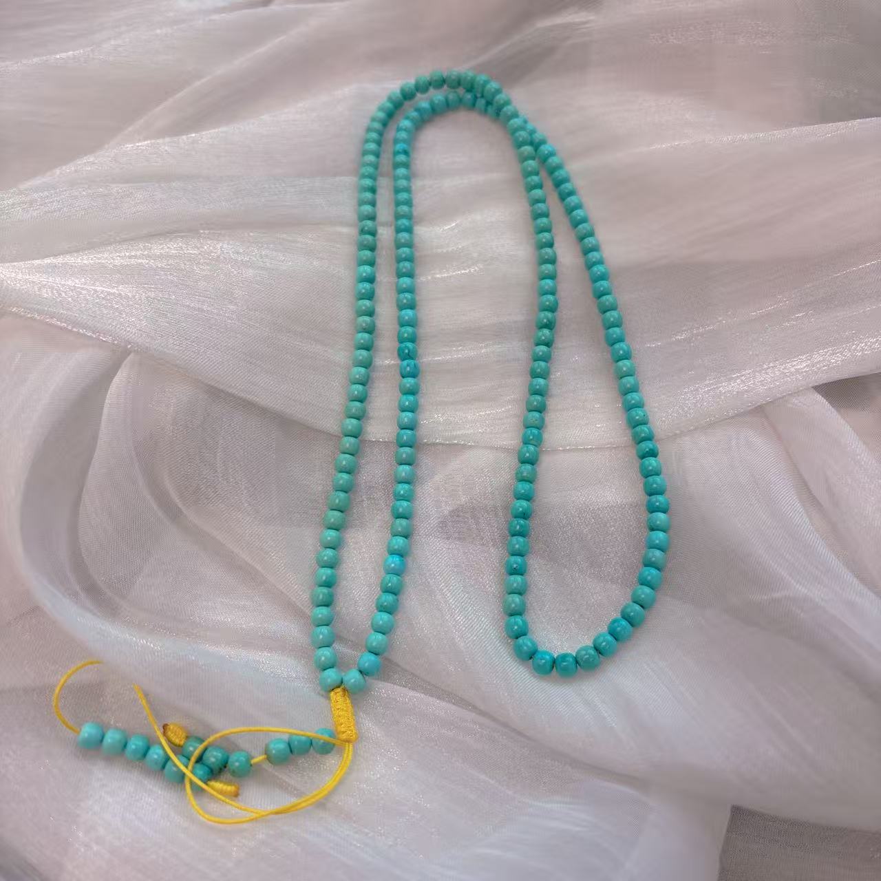 湖北天然原矿绿松石老型多圈108项链卡4.3