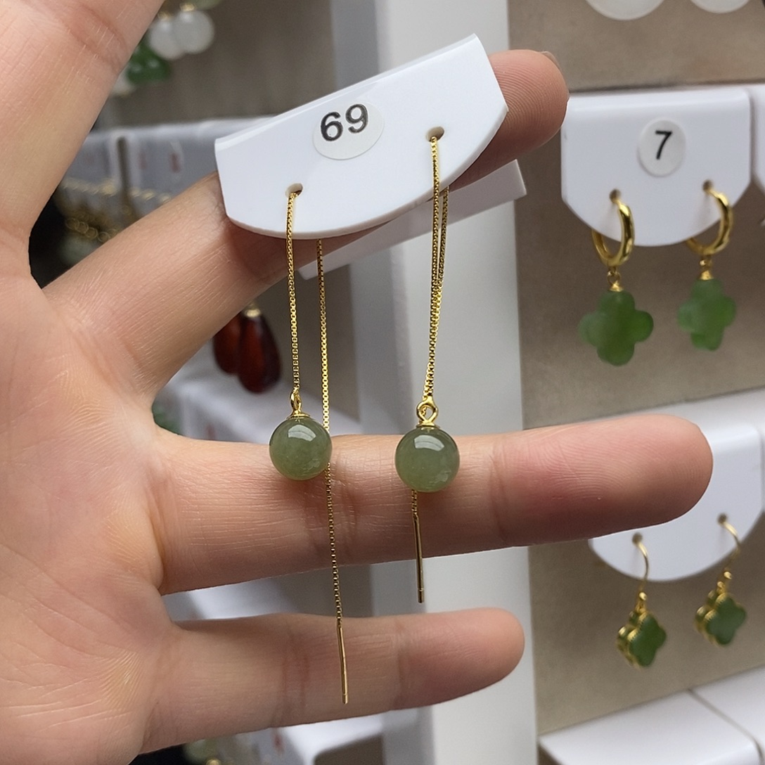 和田玉银S925镶嵌耳饰