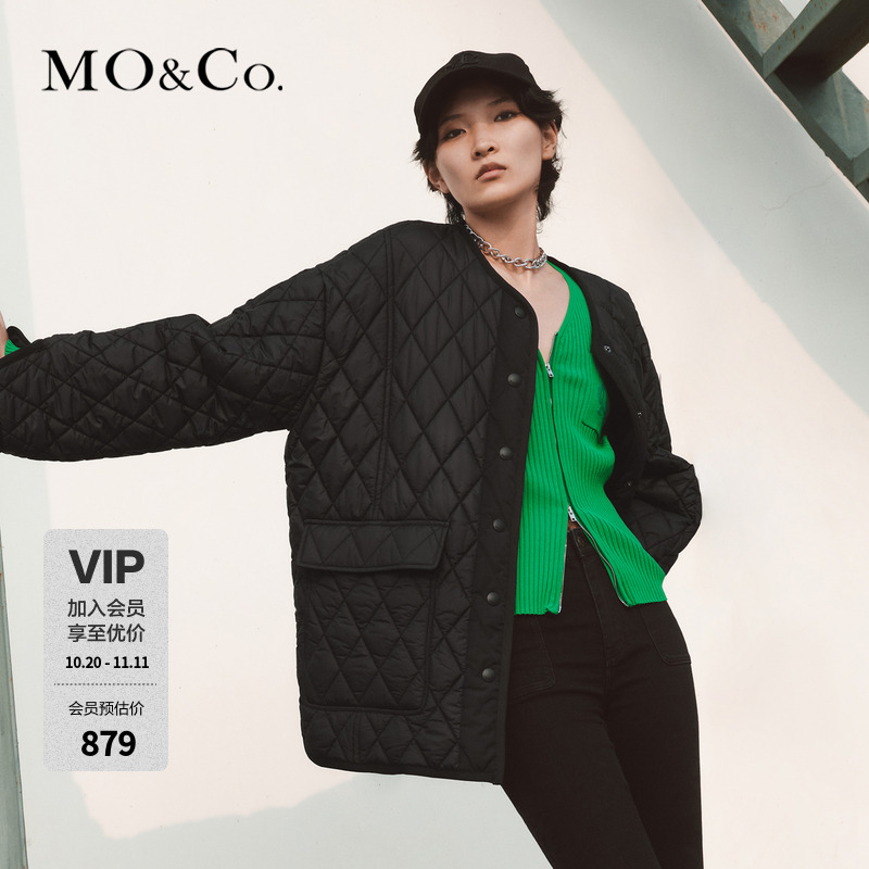MOCO秋季菱格纹宽松廓形工装风棉服时尚外套MBC3COTT17